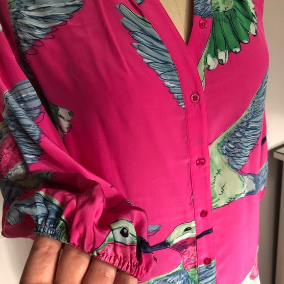 Carly 4 Twiggy London pink hummingbird silk top XS - Picture 2 of 7